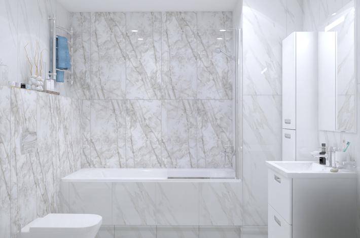 10 вариантов дизайна ванной под мрамор: как посчитать нужное количество плитки