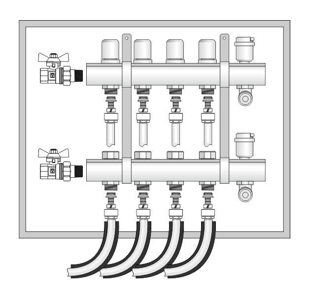 Распределительный коллектор системы отопления, гребенка, гидроколлектор