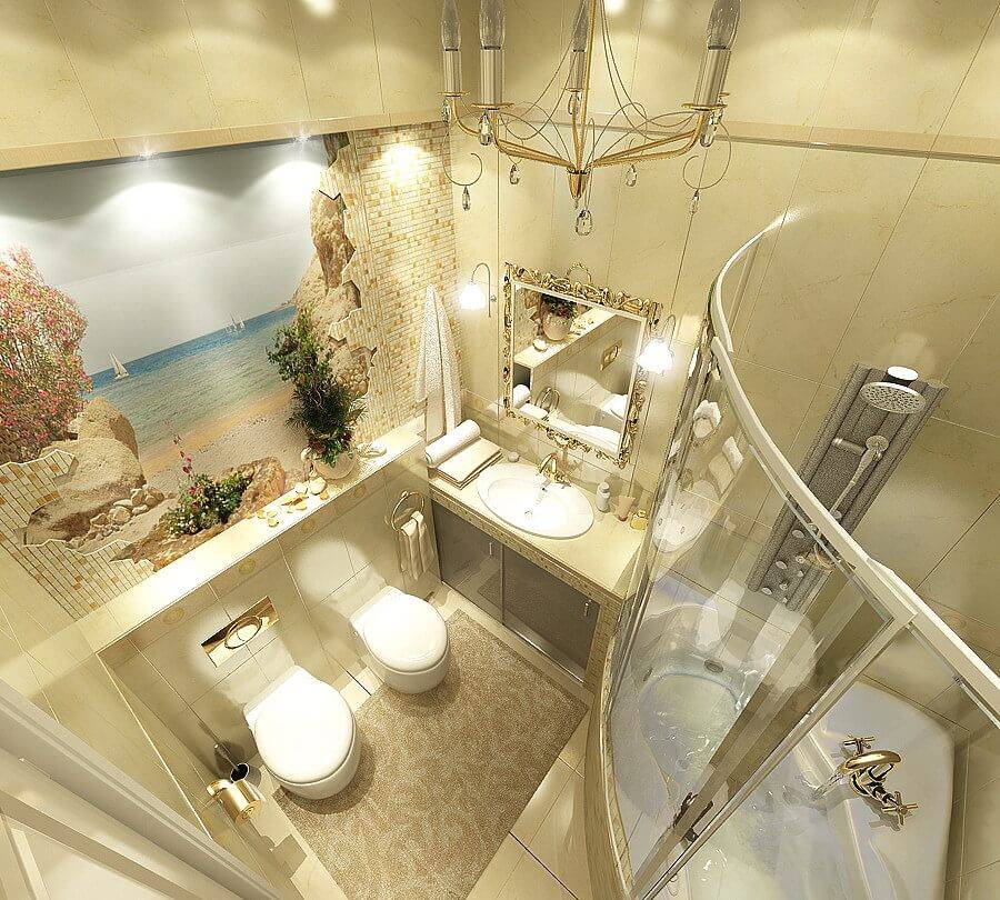 Интерьер ванной комнаты, совмещенной за счет сноса перегородки с туалетом: фото