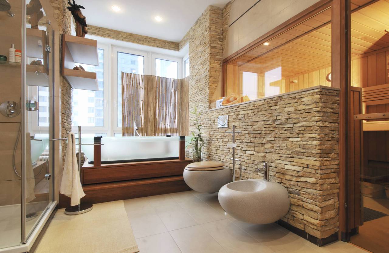 Отделка ванной комнаты искусственным камнем - 125+ (фото) идей