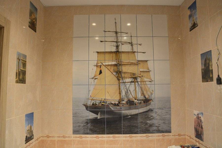Панно из плитки в ванную: варианты укладки на стены, пол и потолок из керамической, стеклянной плитки или мозаики