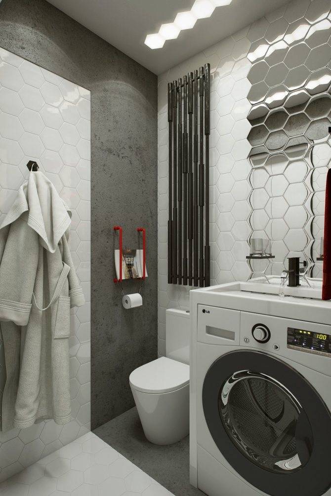 Дизайн ванной комнаты с туалетом и стиральной машиной