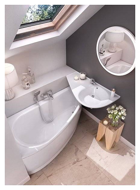 Угловая ванна в маленькой ванной комнате: дизайн
 - 34 фото