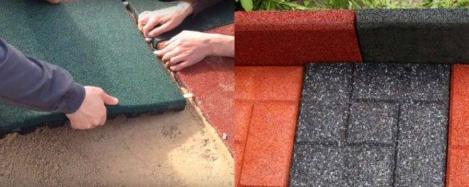Резиновая плитка: укладка на бетонное основание, песок, как делают для дорожек, клей, технология монтажа, видео, фото