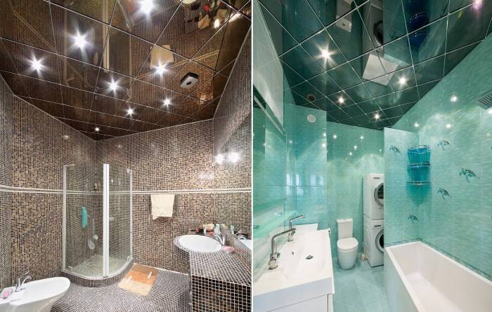Зеркальный потолок – эффектный дизайн в ванной комнате