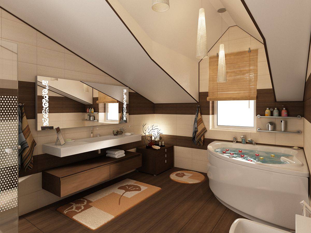 Дизайн ванной комнаты в мансарде - как необычно обустроить интерьер