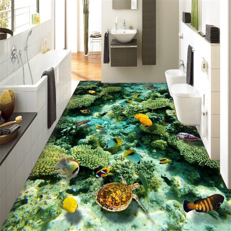3d полы в ванной - 30 фото интересных решений