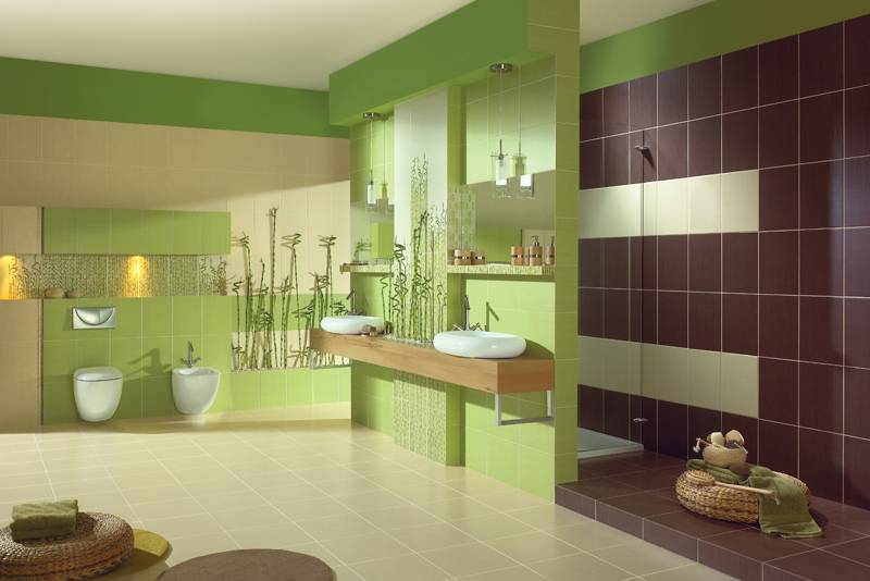 Плитка для ванной керамическая: зеленая, салатовая.