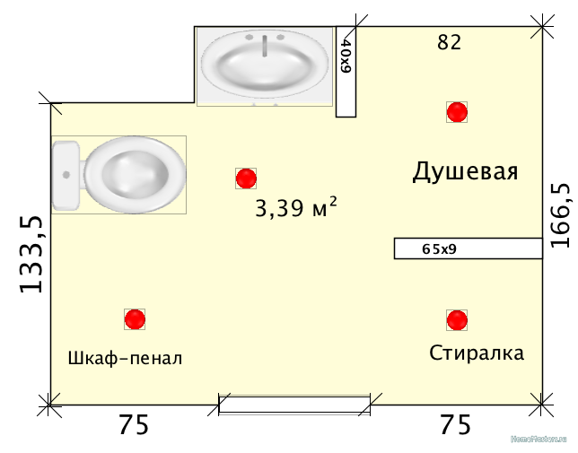 План освещения в ванной