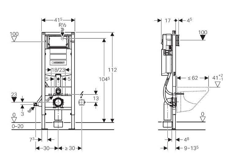 Монтаж подвесного и напольного унитаза с инсталляцией: схема установки