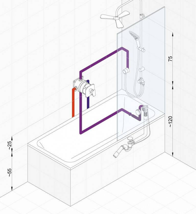 Подключить смеситель в ванну. Схема подключения встраиваемого смесителя для ванны. Схема подключения душа скрытого монтажа. Монтаж 2 смесителя в ванной схема подключения. Смесиьельдоя раковины скрытого монтажа схема от пола.