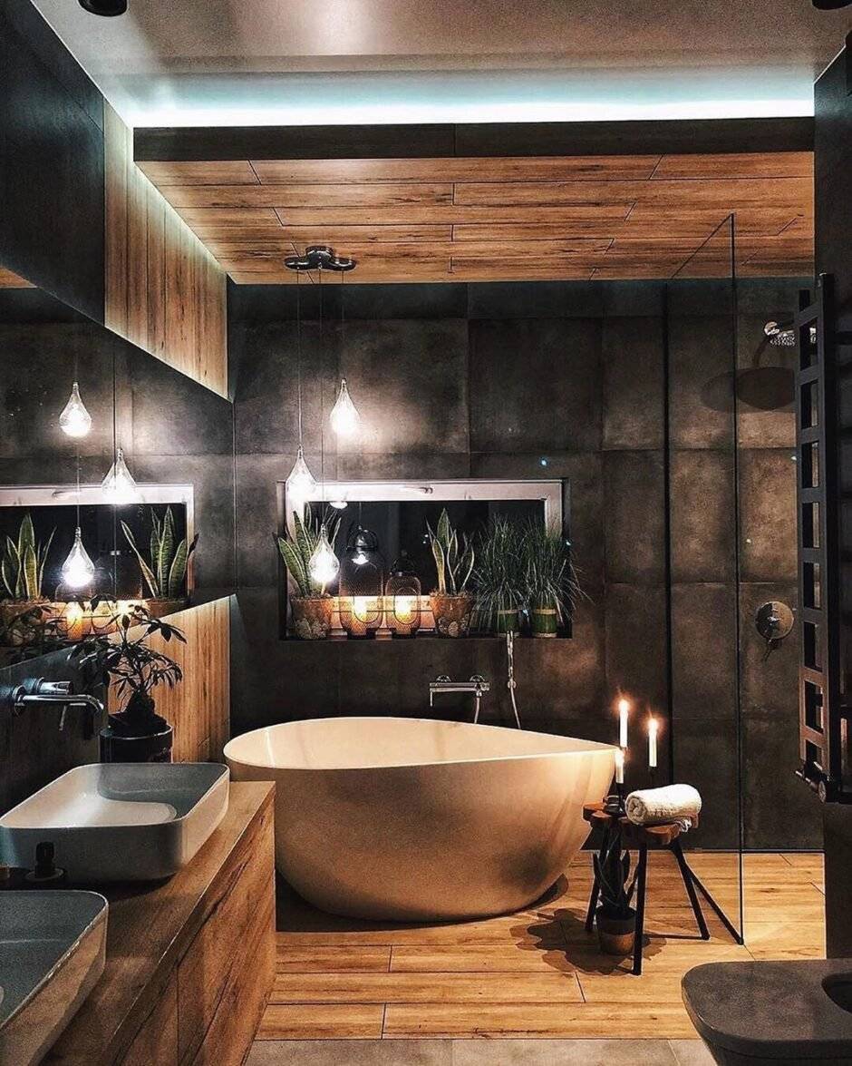 Ванная в стиле лофт: фото комнаты с плиткой в квартире, дизайн и выбор мебели, отделка санузла