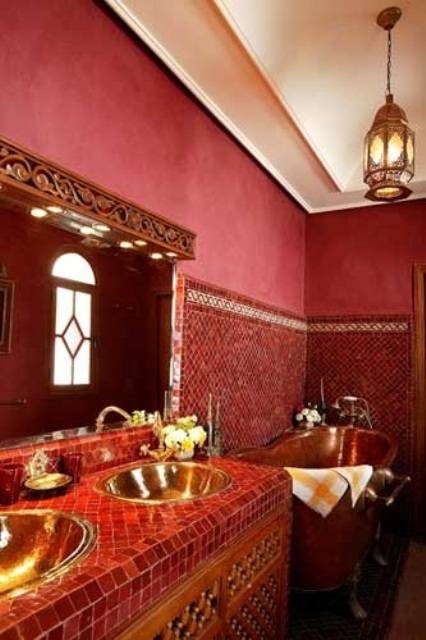 Марокканский стиль в ванной, интерьеры ванной в марокканском стиле