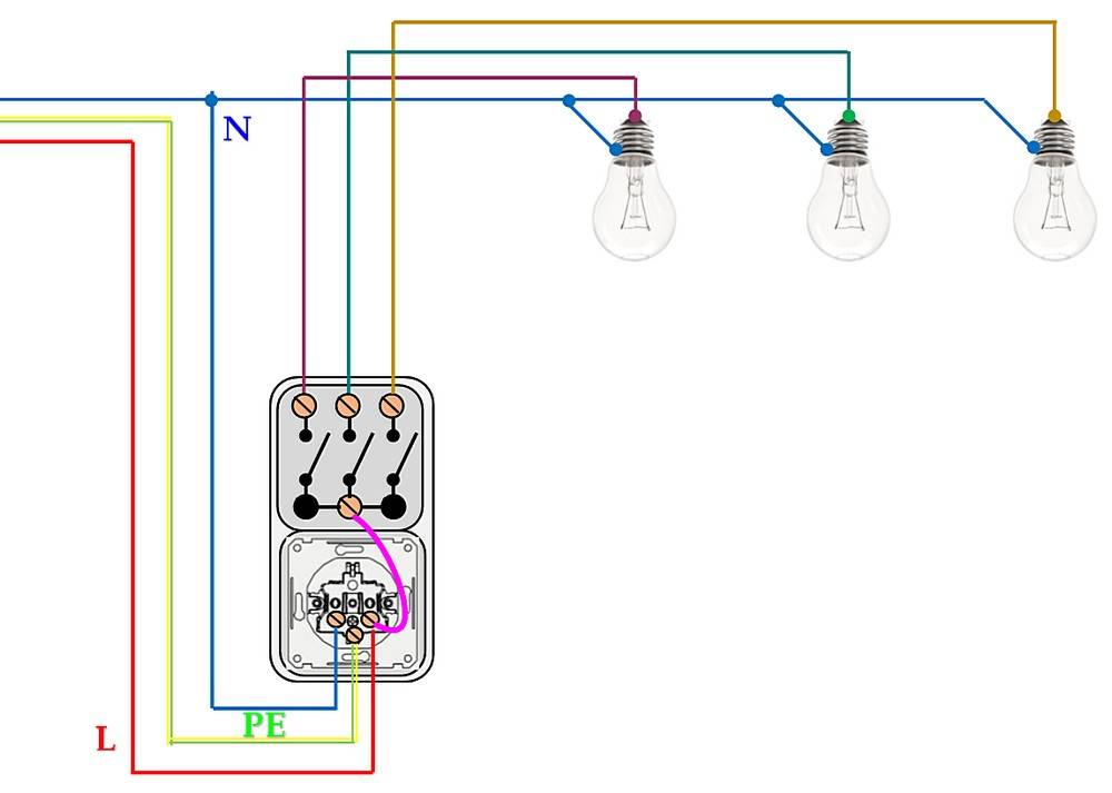 Схема подключения тройного выключателя на свет