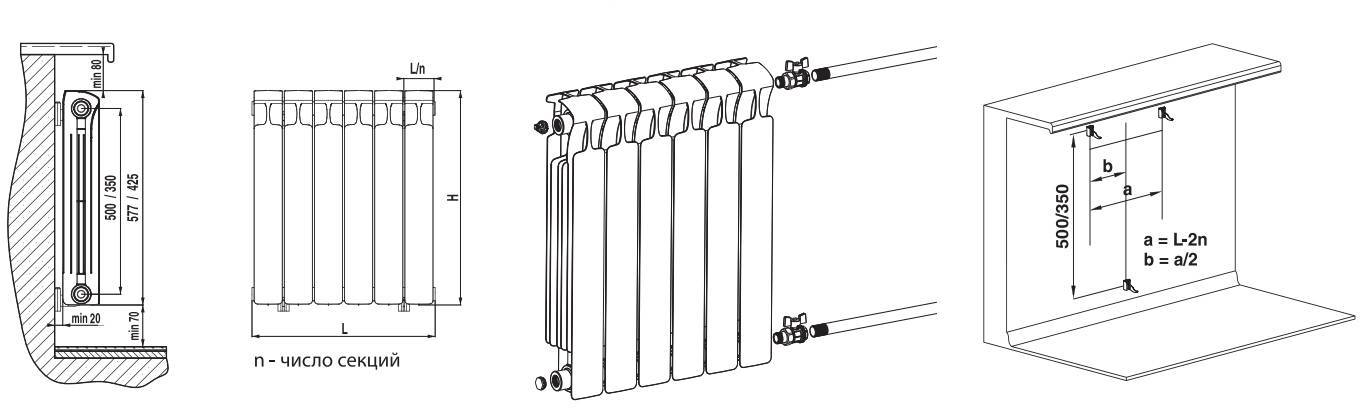 Схемы подключения биметаллического радиатора. боковое и другие