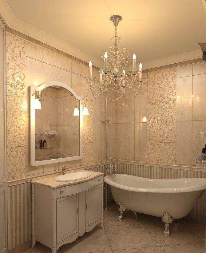 Ванная комната в классическом стиле: выбор отделки, мебели, сантехники, декора, освещения