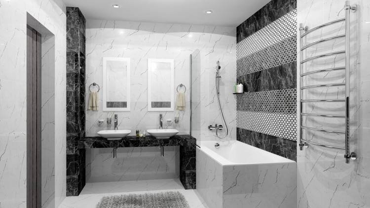 Дизайн ванной комнаты с мраморной плиткой