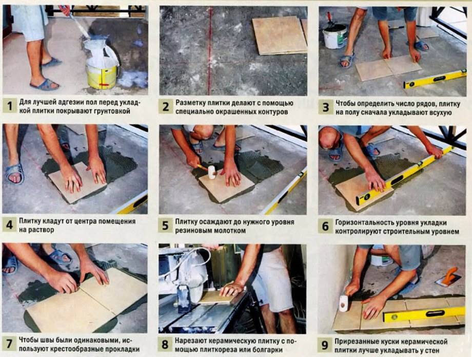 Как класть плитку на деревянный пол — технология укладки