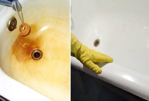 Чем отмыть желтую ванну. Пятна ржавчины на ванной. Очистка ванны от ржавчины.