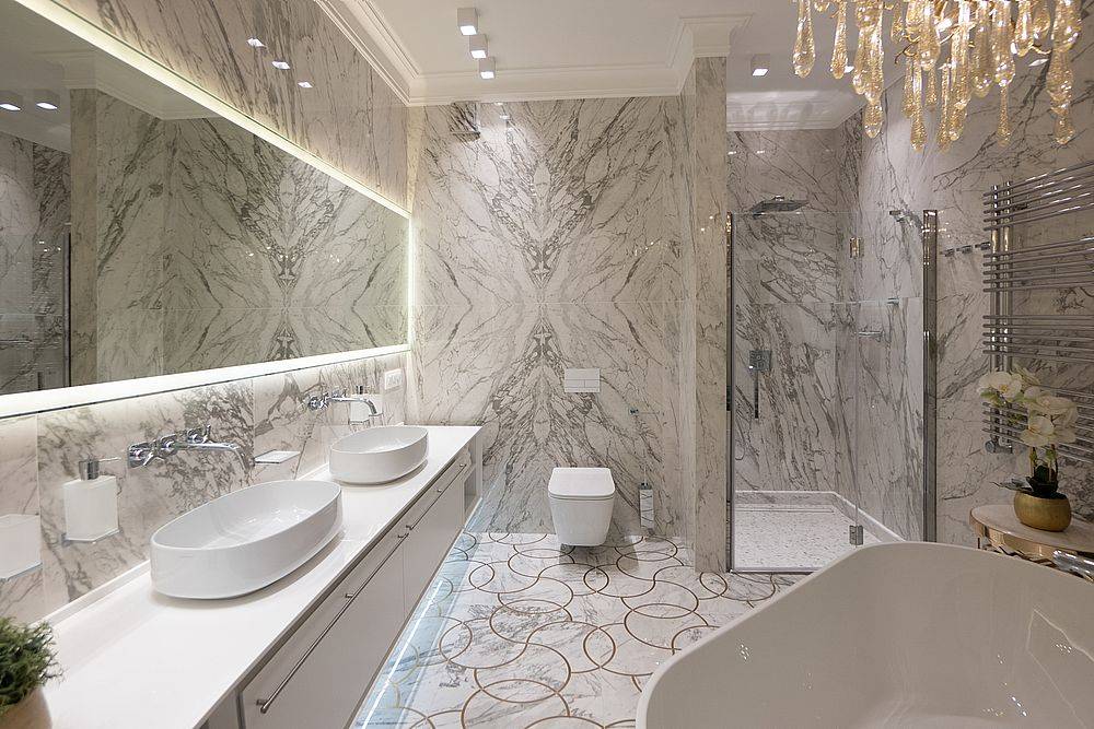 Ванная комната под мрамор. Обзор современных интерьеров и рекомендации по выбору материала