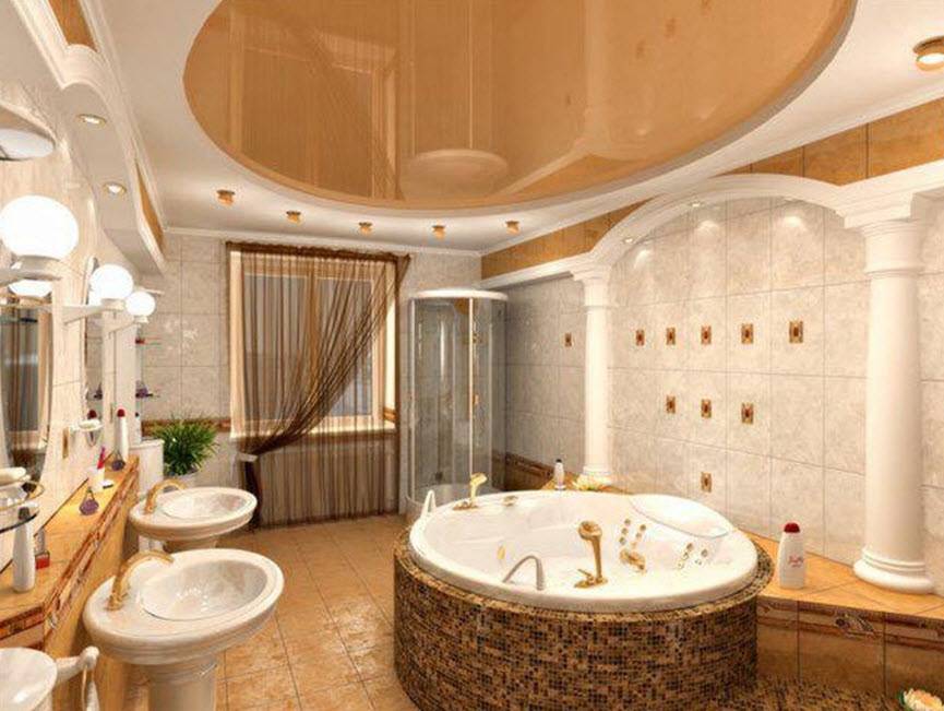 Дизайн потолка в ванной комнате - фото идей оформления