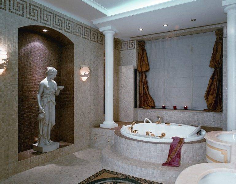 Ванная комната в греческом стиле: выбор мебели, сантехника