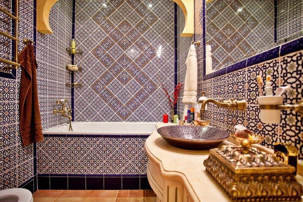 Марокканский стиль в интерьере кухни, ванной, спальни или гостиной и прочих комнат + нюансы оформления на фото